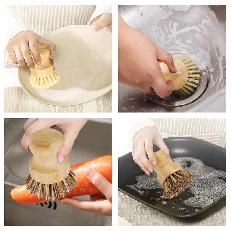 Picowe 2 Pack Bamboo Dish Scrub Brush, Picowe Natural Scrub Cleaning Brush Vegetable Brush for Dishes Cast Iron Pots Pans, Used in Bathroom Kitchen Sink Household Cleaning - Image 5